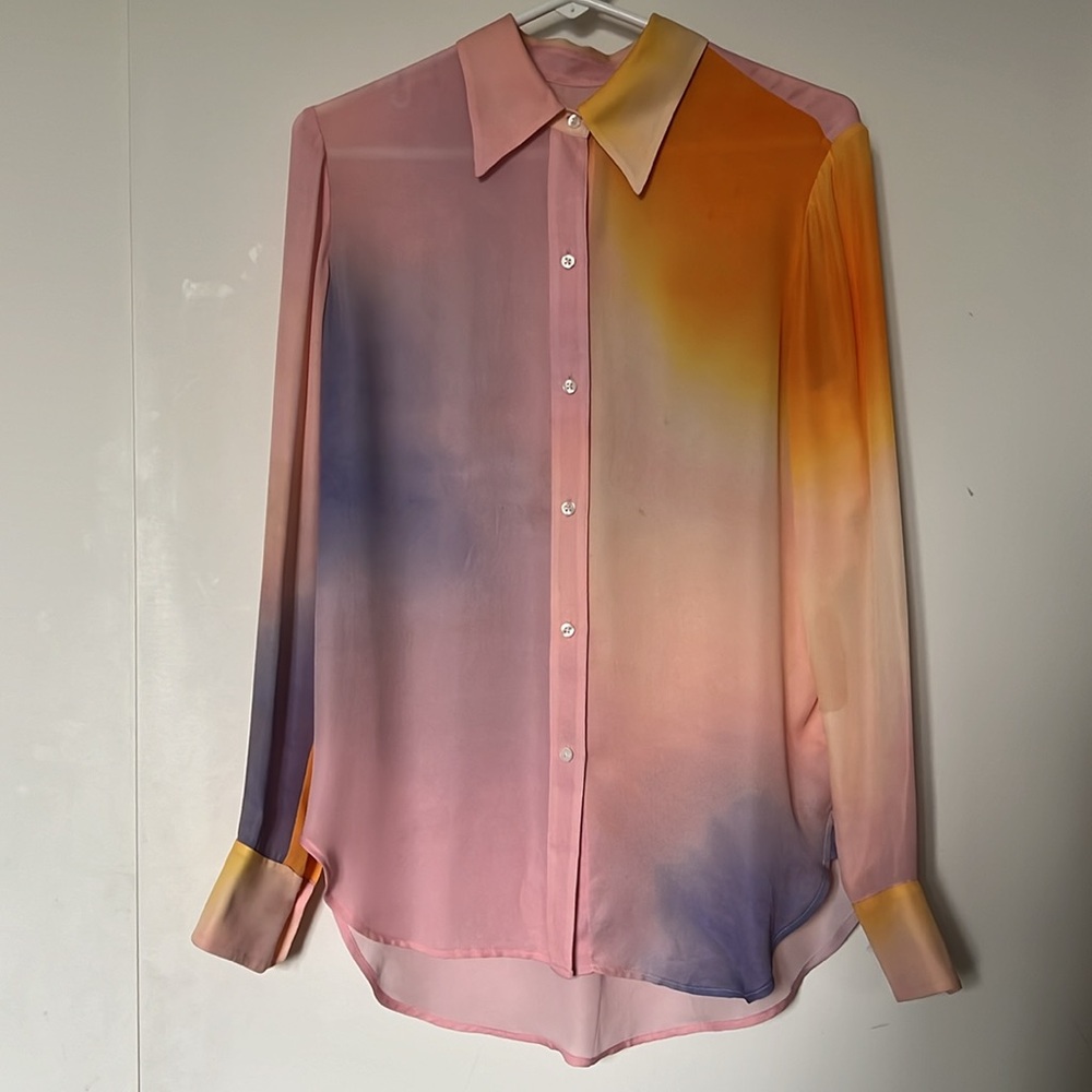 ALC tie dye TOP long sleeve button silk blouse size 2 - Picture 10 of 16